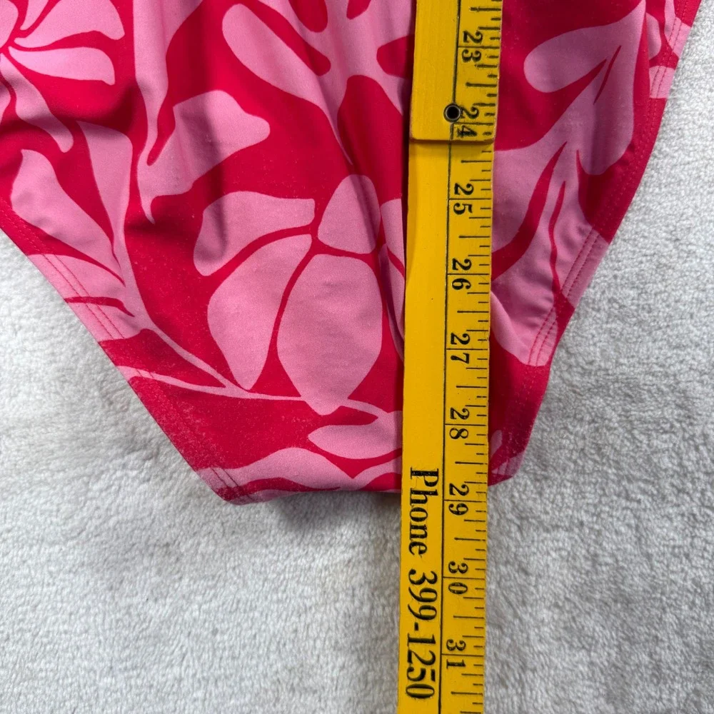 Pink and Red Tropical Floral Tie Front One Piece Swimsuit Women Large